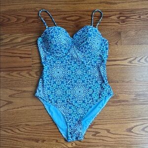 Blue Patterned One-Piece Swimsuit
